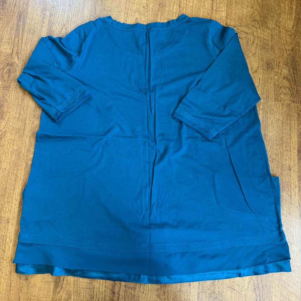 LOGO Lori Goldstein Tunic Women XL Teal 3/4 Sleeve Pocket A203821 Layered Hem - Picture 3 of 10